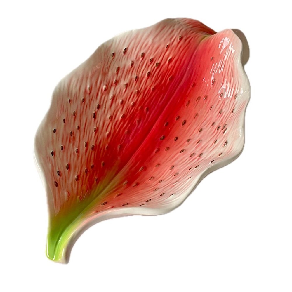 Pacific Rim Art Pottery Orchid Lily Flower Serving Dish 10x5.5" Handpainted 2004
